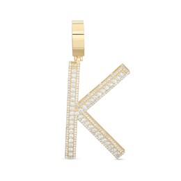 Cubic Zirconia Large Triple Row &quot;K&quot; Initial Necklace Charm in 10K Gold