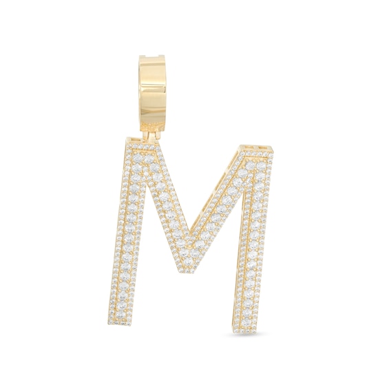 Cubic Zirconia Large Triple Row "M" Initial Necklace Charm in 10K Gold