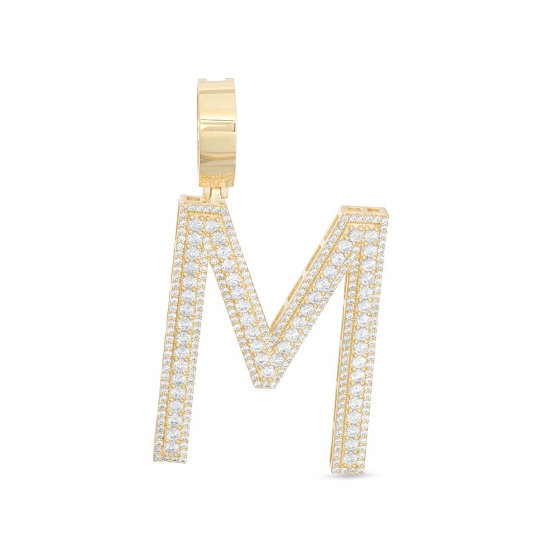 Cubic Zirconia Large Triple Row "M" Initial Necklace Charm in 10K Gold