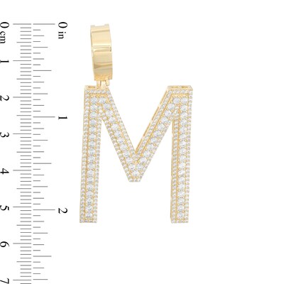 Cubic Zirconia Large Triple Row "M" Initial Necklace Charm in 10K Gold