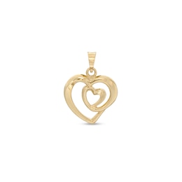 Looping Double Heart Necklace Charm in 10K Gold Casting Solid