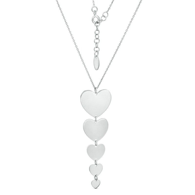 Made in Italy Graduated Heart Disc Drop Pendant in Sterling Silver - 18"