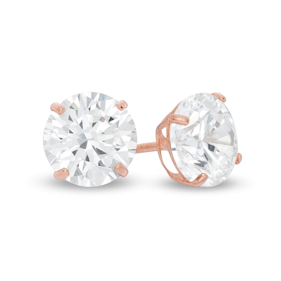 7mm Cubic Zirconia Solitaire Stud Earrings in 14K Rose Gold