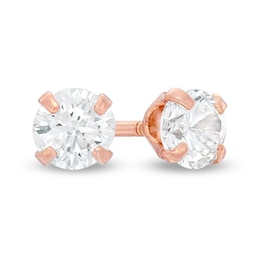 14K Rose Gold CZ Solitaire Studs