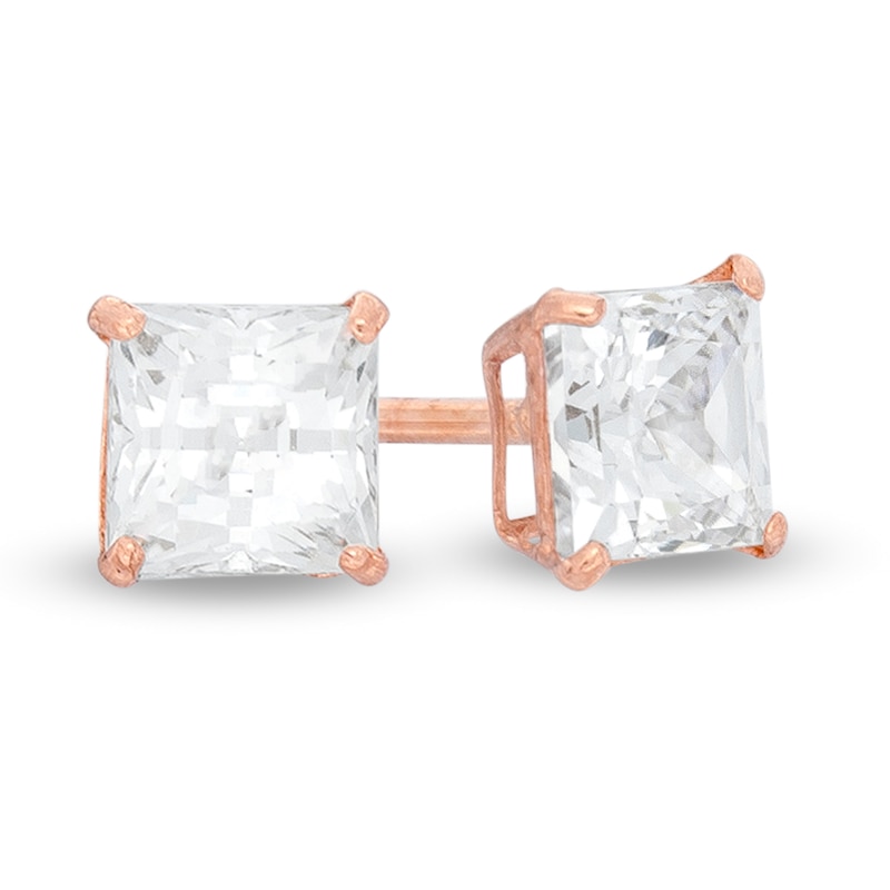 4mm Princess-Cut Cubic Zirconia Solitaire Stud Earrings in 14K Rose Gold