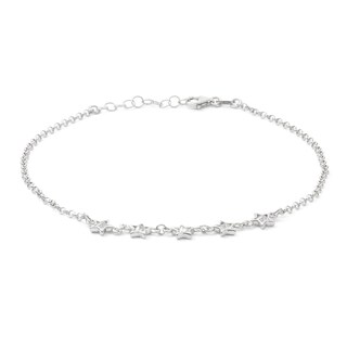 Made in Italy 4mm Star-Shaped Cubic Zirconia Five Stone Anklet in Solid Sterling Silver - 10"