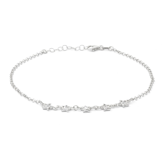Made in Italy 4mm Star-Shaped Cubic Zirconia Five Stone Anklet in Solid Sterling Silver - 10"