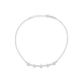 Made in Italy 4mm Star-Shaped Cubic Zirconia Five Stone Anklet in Solid Sterling Silver - 10"