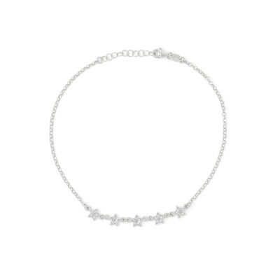 Made in Italy 4mm Star-Shaped Cubic Zirconia Five Stone Anklet in Solid Sterling Silver - 10"
