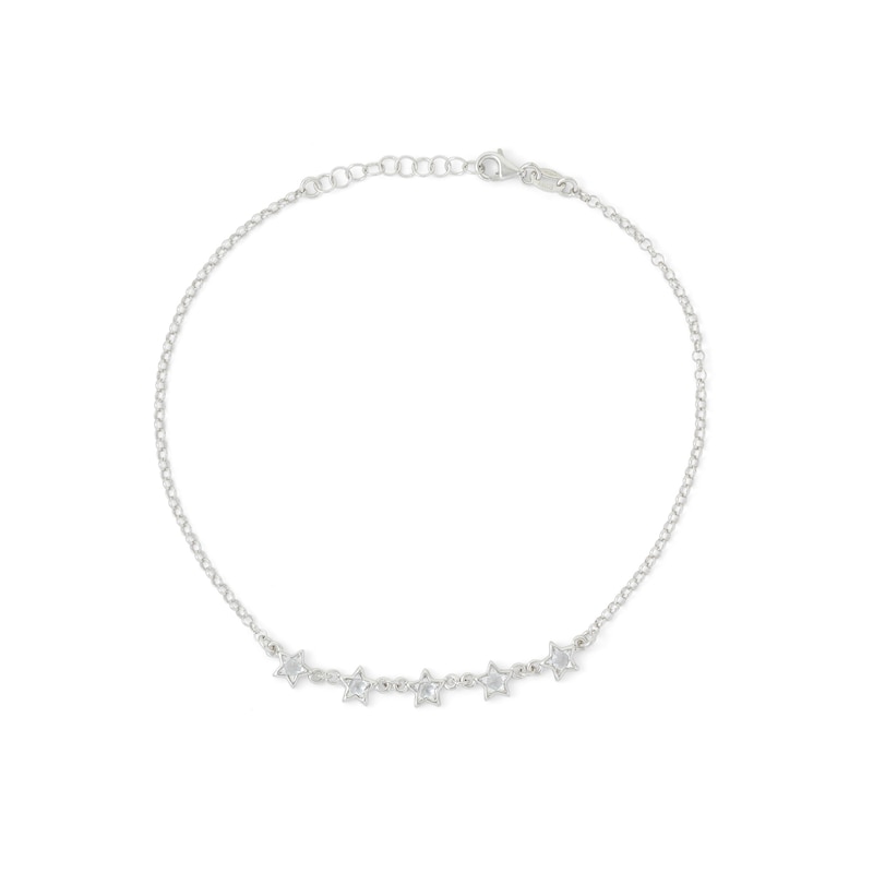Made in Italy 4mm Star-Shaped Cubic Zirconia Five Stone Anklet in Solid ...