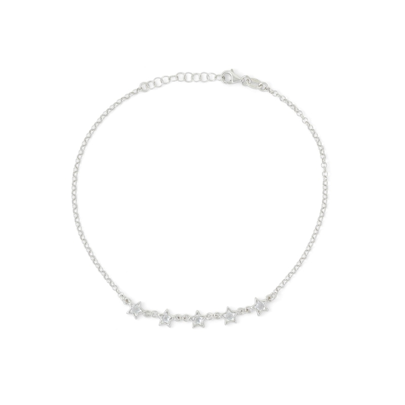Main Image 2 of Made in Italy 4mm Star-Shaped Cubic Zirconia Five Stone Anklet in Solid Sterling Silver - 10"