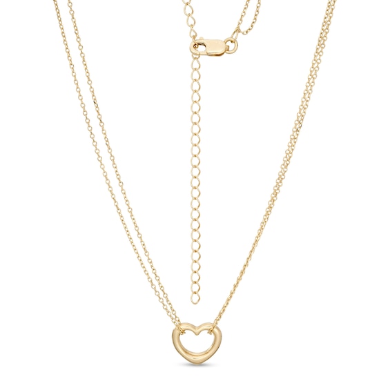 Heart Outline Diamond-Cut Double Strand Choker Necklace in 10K Gold - 16"