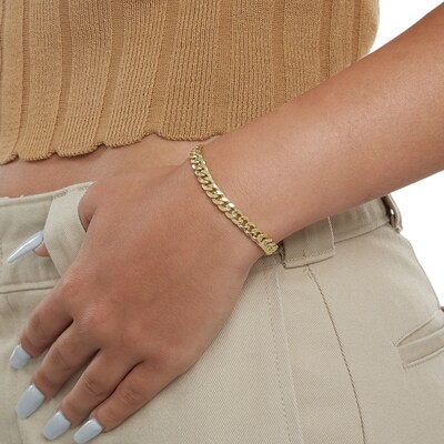 10K Semi-Solid Gold Cuban Curb Chain Bracelet - 8.5"