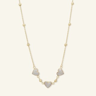 Diamond-Cut Puff Heart Trio Bead Station Necklace in 10K Solid Two-Tone Gold - 18"