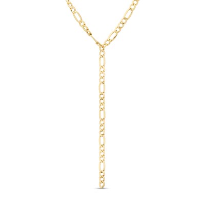Made in Italy 080 Gauge Hollow Figaro Chain "Y" Necklace in 10K Gold - 20"