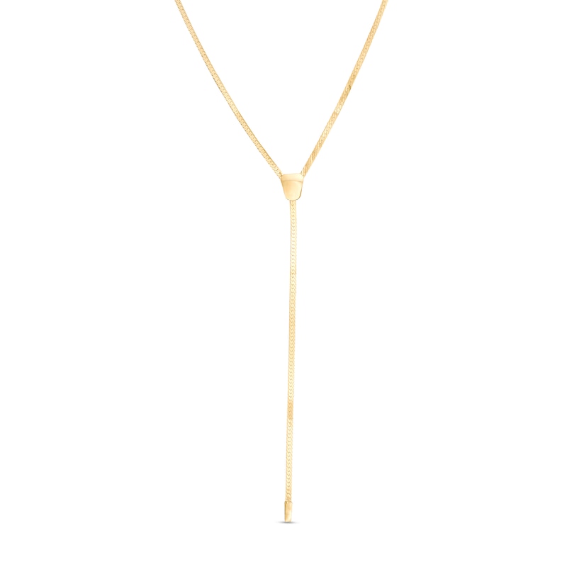 020 Gauge Solid Herringbone Chain "Y" Necklace in 10K Gold - 18"