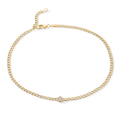 10K Solid Gold CZ Bezel-Set Solitaire Anklet