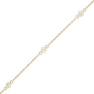 Cubic Zirconia Flower Station Anklet in 10K Gold - 10"