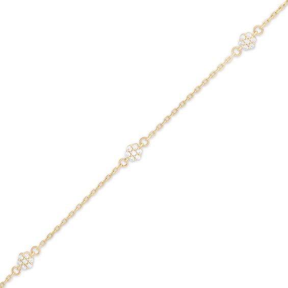 Cubic Zirconia Flower Station Anklet in 10K Gold - 10"