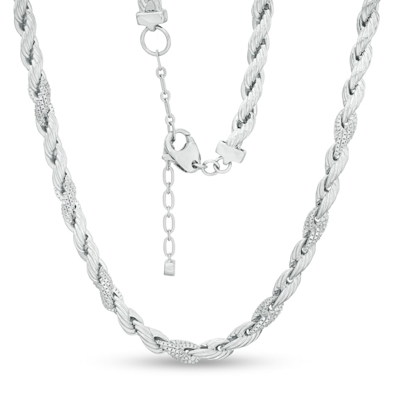 Cubic Zirconia Rope Chain Necklace in Sterling Silver - 18"