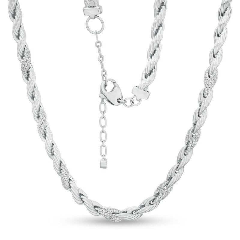Main Image 1 of Cubic Zirconia Rope Chain Necklace in Sterling Silver - 18"