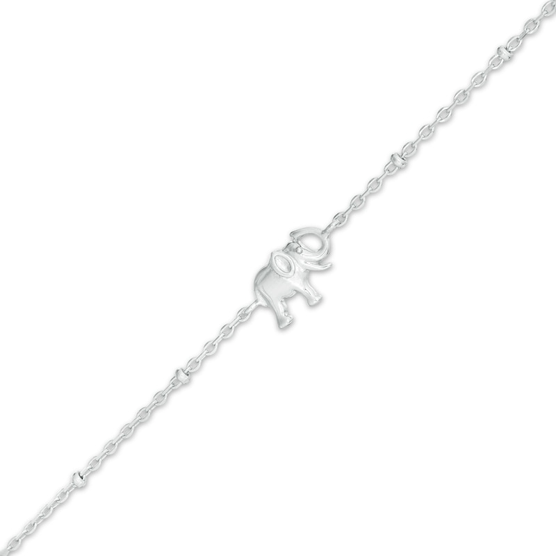 Elephant and Diamond-Cut Bead Station Anklet in Sterling Silver - 10"