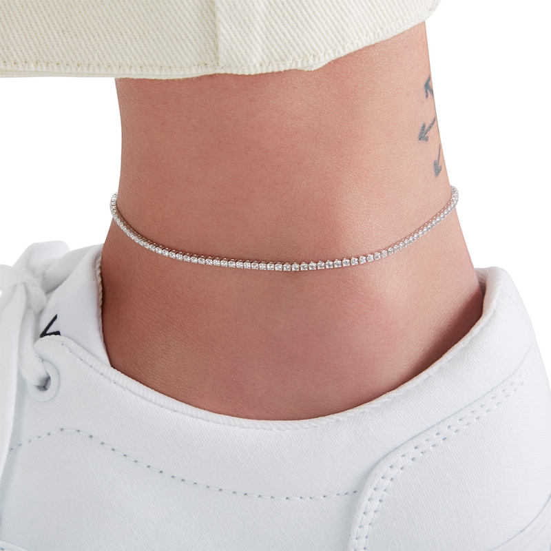 Main Image 3 of Solid Sterling Silver CZ Tennis Anklet