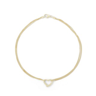 10K Solid Gold Heart Outline Multi-Strand Anklet Made in Italy