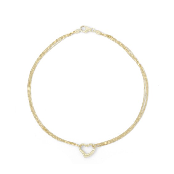 10K Solid Gold Heart Outline Multi-Strand Anklet Made in Italy