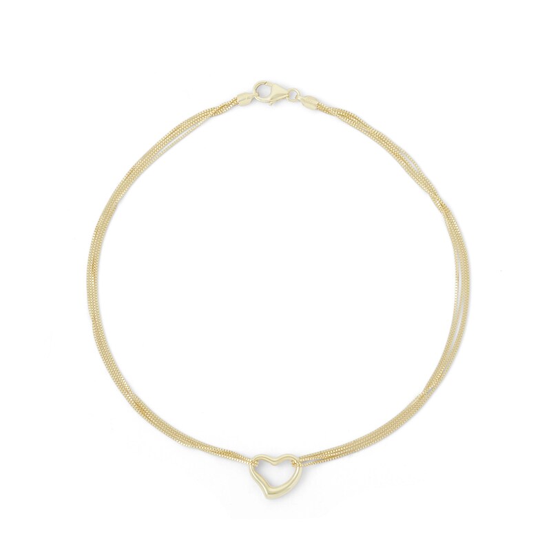 Main Image 2 of 10K Solid Gold Heart Outline Multi-Strand Anklet Made in Italy