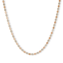 Made in Italy 030 Gauge Hammered Valentino Chain Necklace in 10K Solid Tri-Tone Gold - 20&quot;