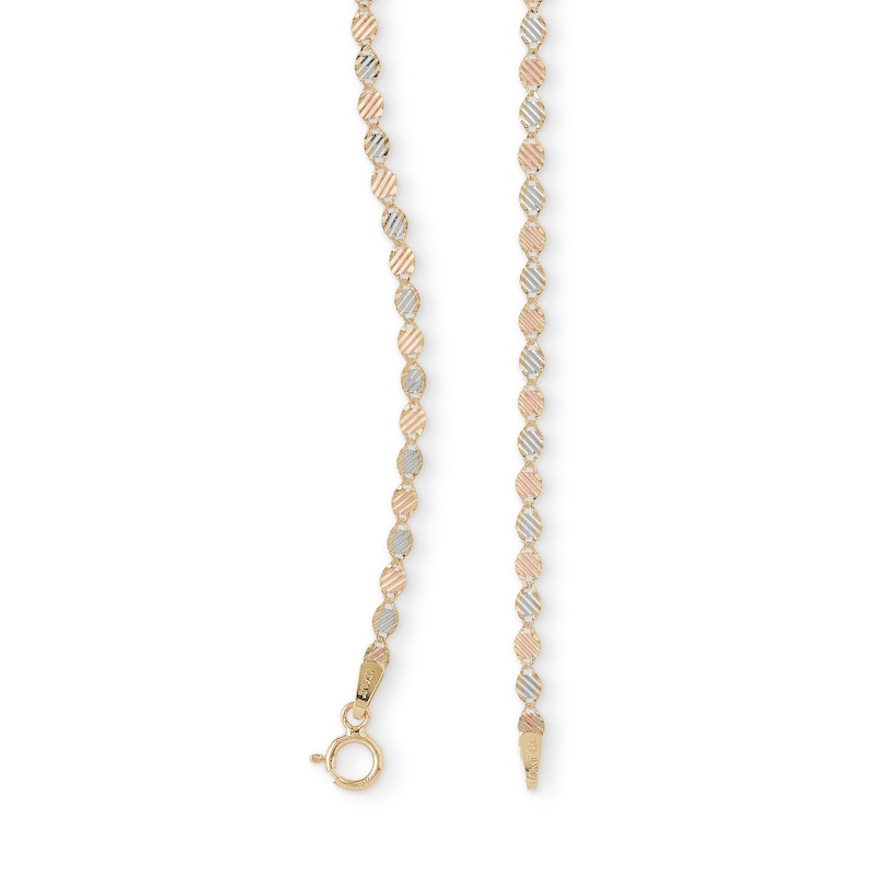 Main Image 2 of Made in Italy 030 Gauge Hammered Valentino Chain Necklace in 10K Solid Tri-Tone Gold - 20"