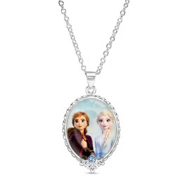 Child's Blue Crystal and Enamel ©Disney Elsa and Anna &quot;Live your truth&quot; Oval Pendant in Brass with Silver Electroplate