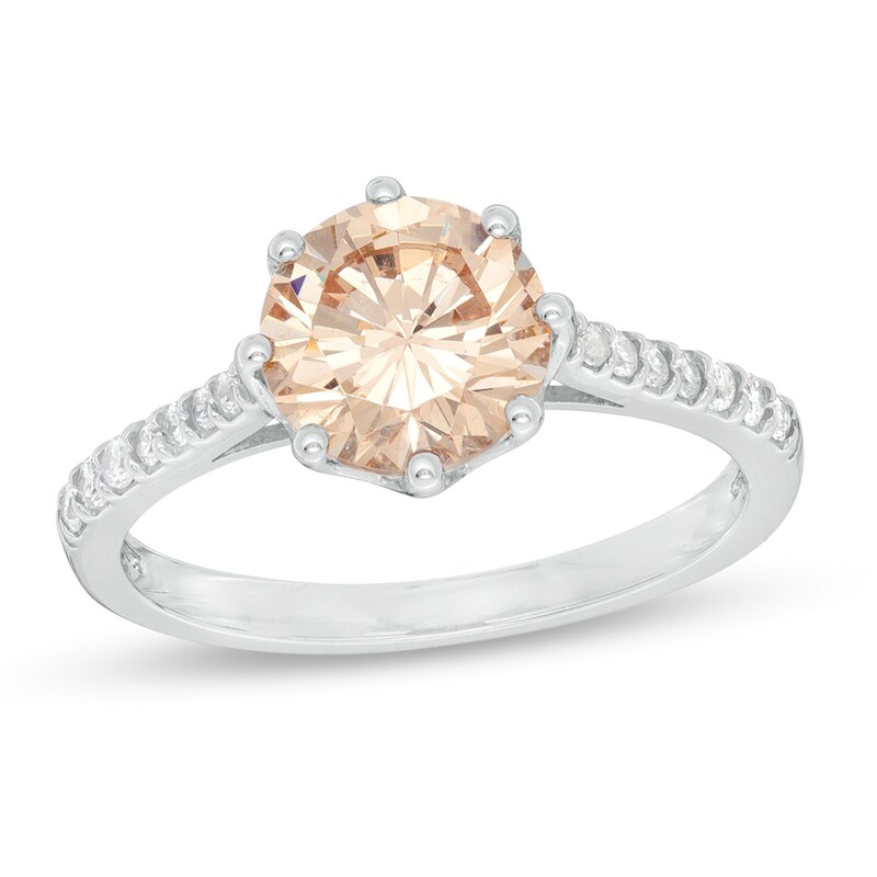 8mm Champagne and White Cubic Zirconia Ring in Sterling Silver