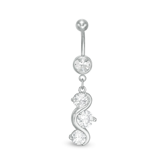 014 Gauge Cubic Zirconia Wave Dangle Belly Button Ring in Stainless Steel