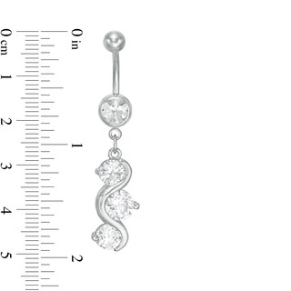 014 Gauge Cubic Zirconia Wave Dangle Belly Button Ring in Stainless Steel