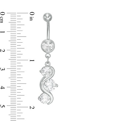014 Gauge Cubic Zirconia Wave Dangle Belly Button Ring in Stainless Steel
