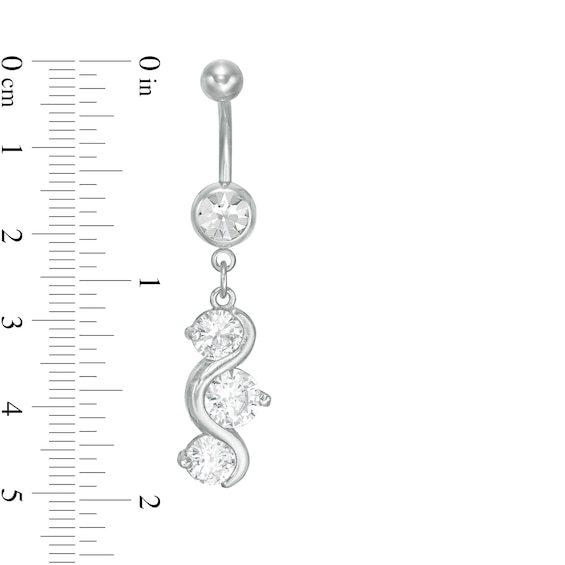 014 Gauge Cubic Zirconia Wave Dangle Belly Button Ring in Stainless Steel