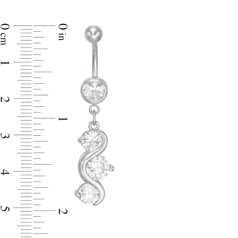 014 Gauge Cubic Zirconia Wave Dangle Belly Button Ring in Stainless Steel