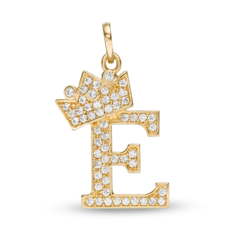 Cubic Zirconia "E" Initial with Crown Necklace Charm in 10K Solid Gold