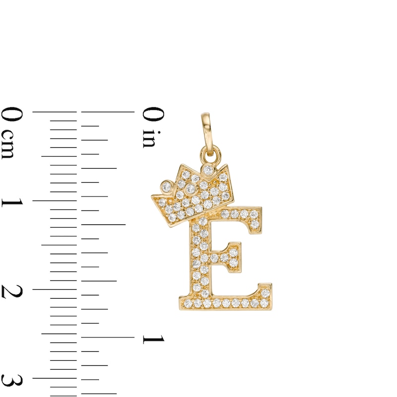 Cubic Zirconia "E" Initial with Crown Necklace Charm in 10K Solid Gold
