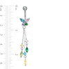 Thumbnail Image 1 of Solid Stainless Steel and Brass CZ Multi-Color Butterfly with Triple Dangle Belly Button Ring - 14G
