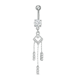 Stainless Steel and Zinc Alloy CZ and Crystal Geometric Triple Dangle Belly Button Ring - 14G