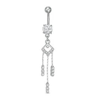 Stainless Steel and Zinc Alloy CZ and Crystal Geometric Triple Dangle Belly Button Ring - 14G