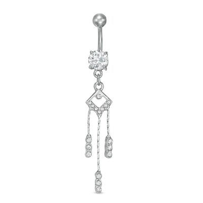 Stainless Steel and Zinc Alloy CZ and Crystal Geometric Triple Dangle Belly Button Ring - 14G