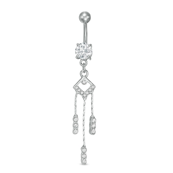 Stainless Steel and Zinc Alloy CZ and Crystal Geometric Triple Dangle Belly Button Ring - 14G