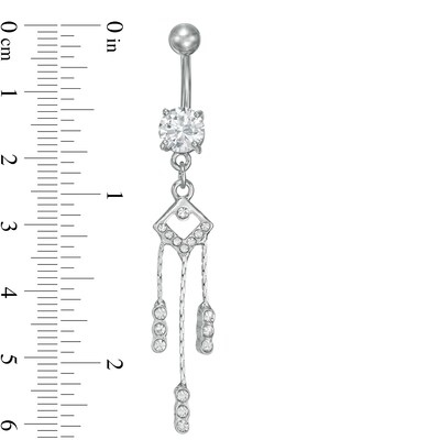 Stainless Steel and Zinc Alloy CZ and Crystal Geometric Triple Dangle Belly Button Ring - 14G