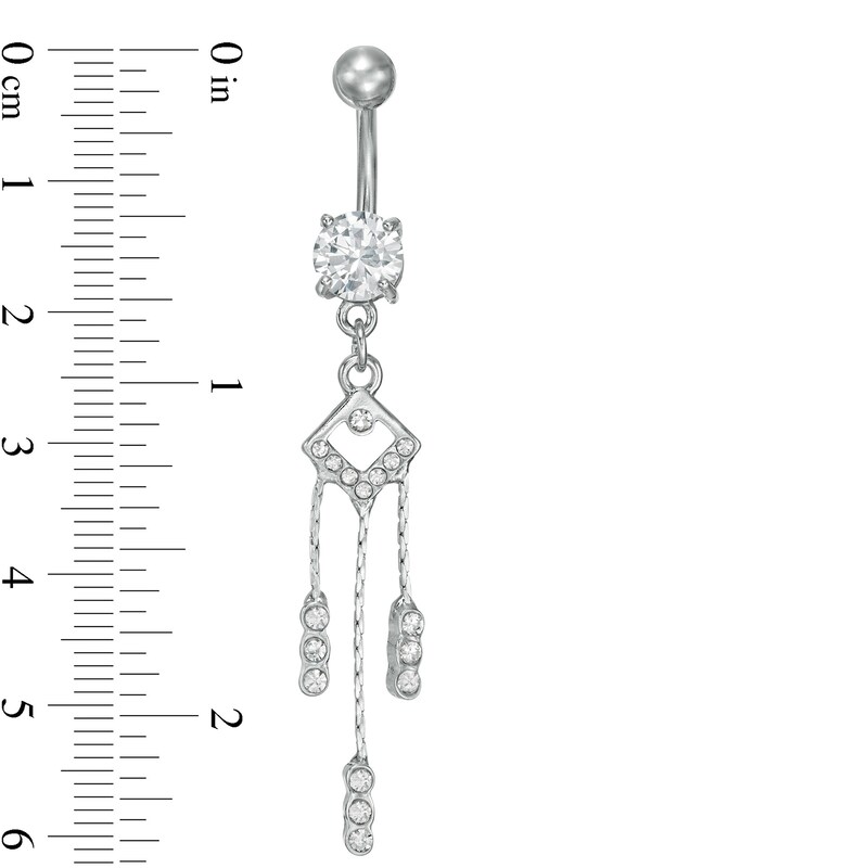 Main Image 2 of Stainless Steel and Zinc Alloy CZ and Crystal Geometric Triple Dangle Belly Button Ring - 14G