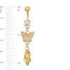 Thumbnail Image 1 of Yellow Ion Plated Champagne CZ and Crystal Butterfly Belly Button Ring - 14G 3/8"