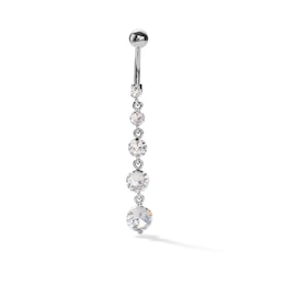 014 Gauge Cubic Zirconia Graduated Dangle Belly Button Ring in Solid Stainless Steel and Brass